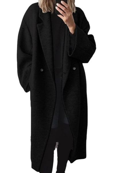 Chouyatou Women's Winter Double Breasted Wool Coat Long Sleeve