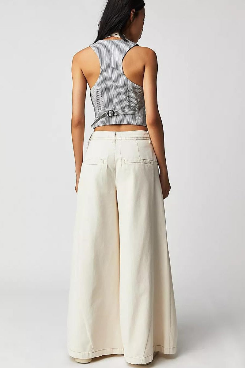 Chouyatou Women's Boyfriend Denim Cargo Pants Y2K Baggy Wide Leg Casual Dressy Jeans Culottes