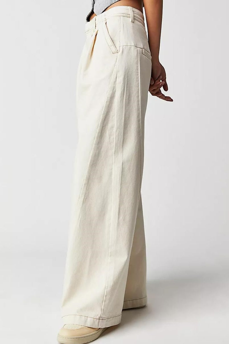 Chouyatou Women's Boyfriend Denim Cargo Pants Y2K Baggy Wide Leg Casual Dressy Jeans Culottes