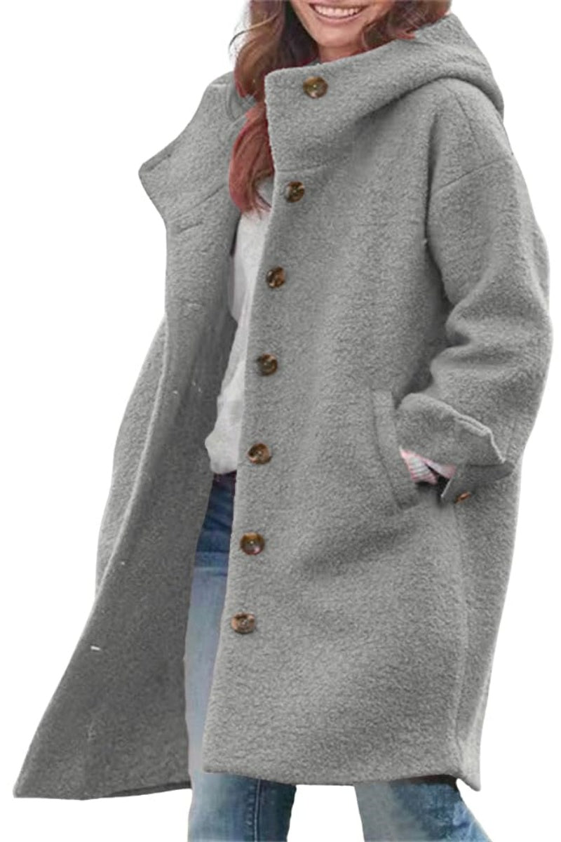 Chouyatou Women's Winter Single Breasted Long Wool Coat with Hood