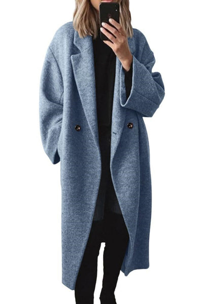 Chouyatou Women's Winter Double Breasted Wool Coat Long Sleeve