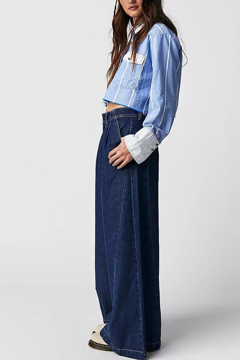 Chouyatou Women's Boyfriend Denim Cargo Pants Y2K Baggy Wide Leg Casual Dressy Jeans Culottes