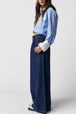 Chouyatou Women's Boyfriend Denim Cargo Pants Y2K Baggy Wide Leg Casual Dressy Jeans Culottes