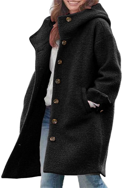 Chouyatou Women's Winter Single Breasted Long Wool Coat with Hood