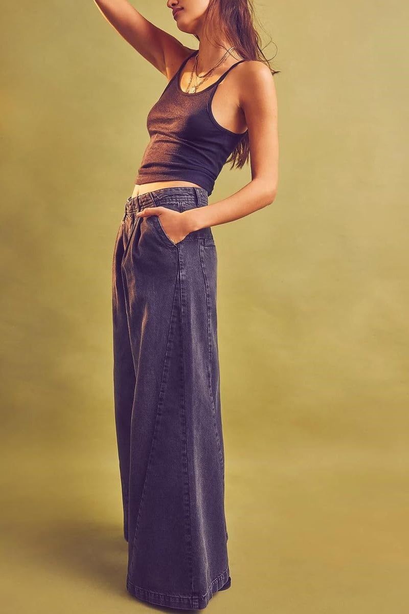 Chouyatou Women's Boyfriend Denim Cargo Pants Y2K Baggy Wide Leg Casual Dressy Jeans Culottes