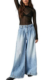 Chouyatou Women's Boyfriend Denim Cargo Pants Y2K Baggy Wide Leg Casual Dressy Jeans Culottes