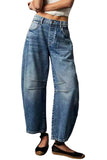 Chouyatou Barrel Jeans Women Wide Leg Cropped Jeans Y2k Mid Rise Baggy Jeans Boyfriend Denim Pants Harem Pants