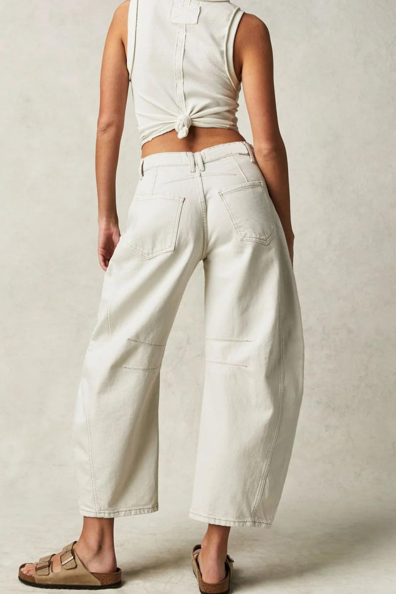 Chouyatou Barrel Jeans Women Wide Leg Cropped Jeans Y2k Mid Rise Baggy Jeans Boyfriend Denim Pants Harem Pants