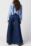 Chouyatou Women's Boyfriend Denim Cargo Pants Y2K Baggy Wide Leg Casual Dressy Jeans Culottes