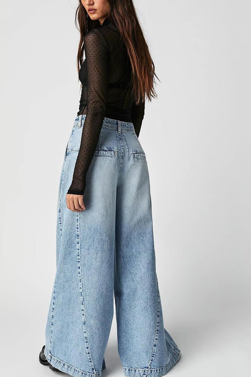 Chouyatou Women's Boyfriend Denim Cargo Pants Y2K Baggy Wide Leg Casual Dressy Jeans Culottes