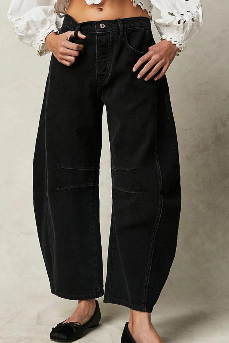 Chouyatou Barrel Jeans Women Wide Leg Cropped Jeans Y2k Mid Rise Baggy Jeans Boyfriend Denim Pants Harem Pants