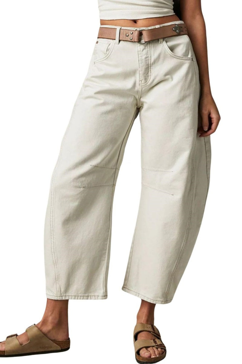 Chouyatou Barrel Jeans Women Wide Leg Cropped Jeans Y2k Mid Rise Baggy Jeans Boyfriend Denim Pants Harem Pants