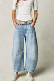 Chouyatou Barrel Jeans Women Wide Leg Cropped Jeans Y2k Mid Rise Baggy Jeans Boyfriend Denim Pants Harem Pants