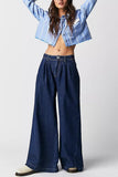 Chouyatou Women's Boyfriend Denim Cargo Pants Y2K Baggy Wide Leg Casual Dressy Jeans Culottes