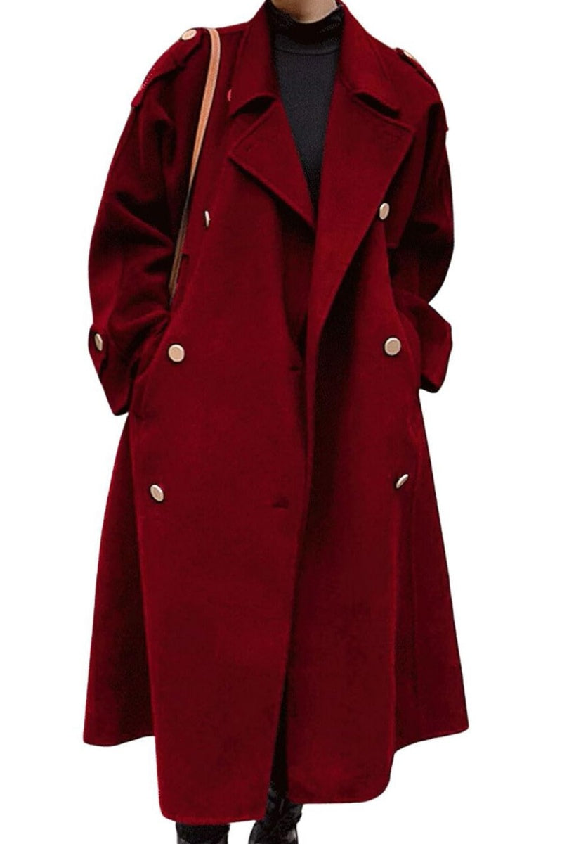 Chouyatou chouyatou Women's Winter Double Breasted Midi Long Wool Pea Coat Notch Lapel Winter Trench Coat