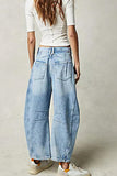 Chouyatou Barrel Jeans Women Wide Leg Cropped Jeans Y2k Mid Rise Baggy Jeans Boyfriend Denim Pants Harem Pants