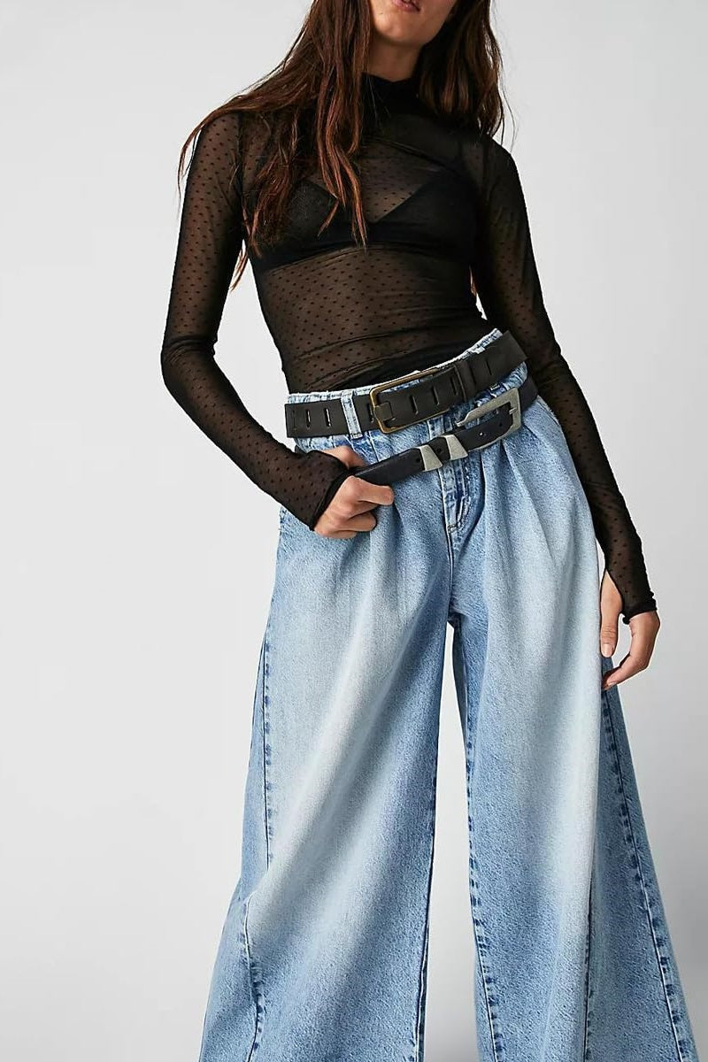 Chouyatou Women's Boyfriend Denim Cargo Pants Y2K Baggy Wide Leg Casual Dressy Jeans Culottes