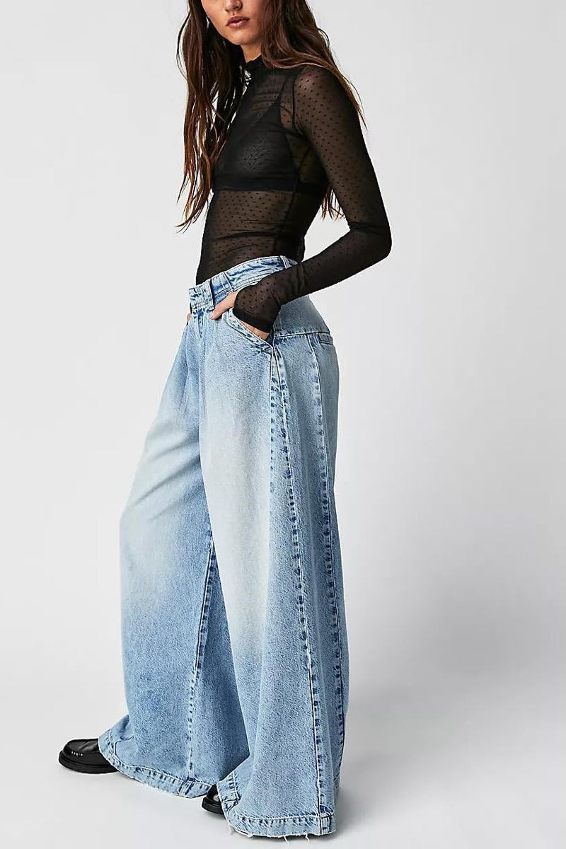 Chouyatou Women's Boyfriend Denim Cargo Pants Y2K Baggy Wide Leg Casual Dressy Jeans Culottes