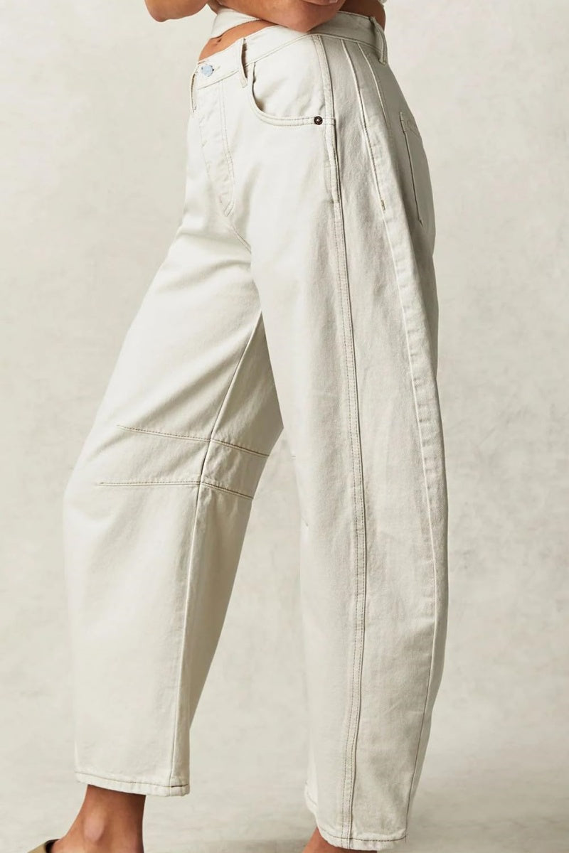 Chouyatou Barrel Jeans Women Wide Leg Cropped Jeans Y2k Mid Rise Baggy Jeans Boyfriend Denim Pants Harem Pants