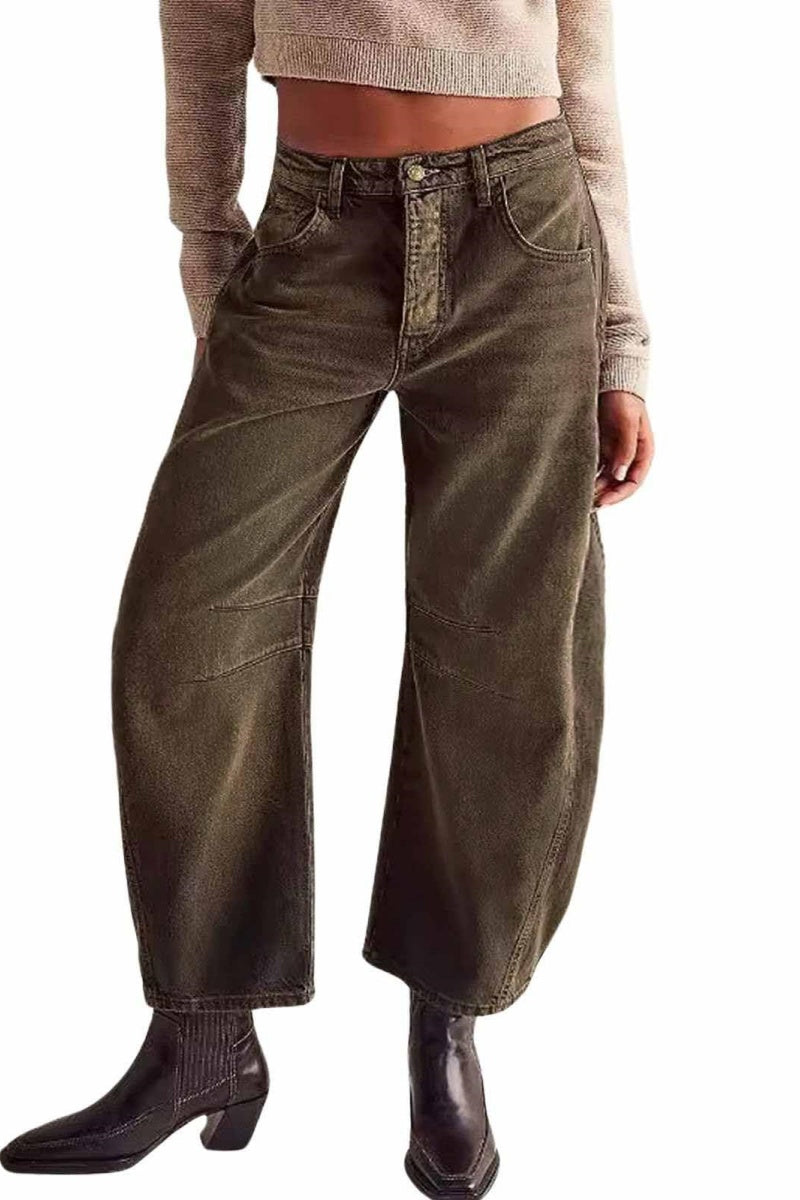 Chouyatou Barrel Jeans Women Wide Leg Cropped Jeans Y2k Mid Rise Baggy Jeans Boyfriend Denim Pants Harem Pants