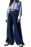 Chouyatou Women's Boyfriend Denim Cargo Pants Y2K Baggy Wide Leg Casual Dressy Jeans Culottes