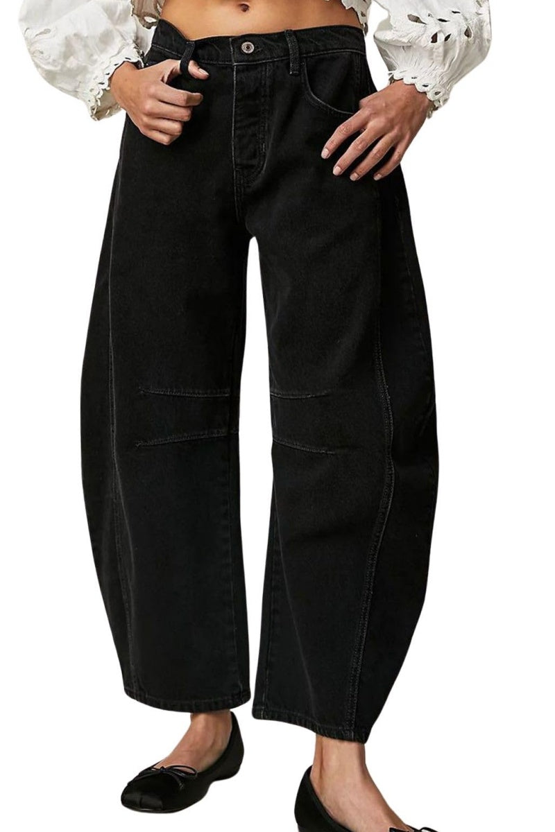 Chouyatou Barrel Jeans Women Wide Leg Cropped Jeans Y2k Mid Rise Baggy Jeans Boyfriend Denim Pants Harem Pants