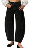 Chouyatou Barrel Jeans Women Wide Leg Cropped Jeans Y2k Mid Rise Baggy Jeans Boyfriend Denim Pants Harem Pants