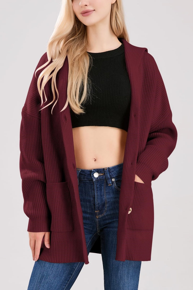 Chouyatou Women's Oversized Sailor Collar Button Cardigans Chunky Knit Long Sleeve Slouchy Sweaters Coat with Pockets