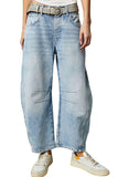 Chouyatou Barrel Jeans Women Wide Leg Cropped Jeans Y2k Mid Rise Baggy Jeans Boyfriend Denim Pants Harem Pants
