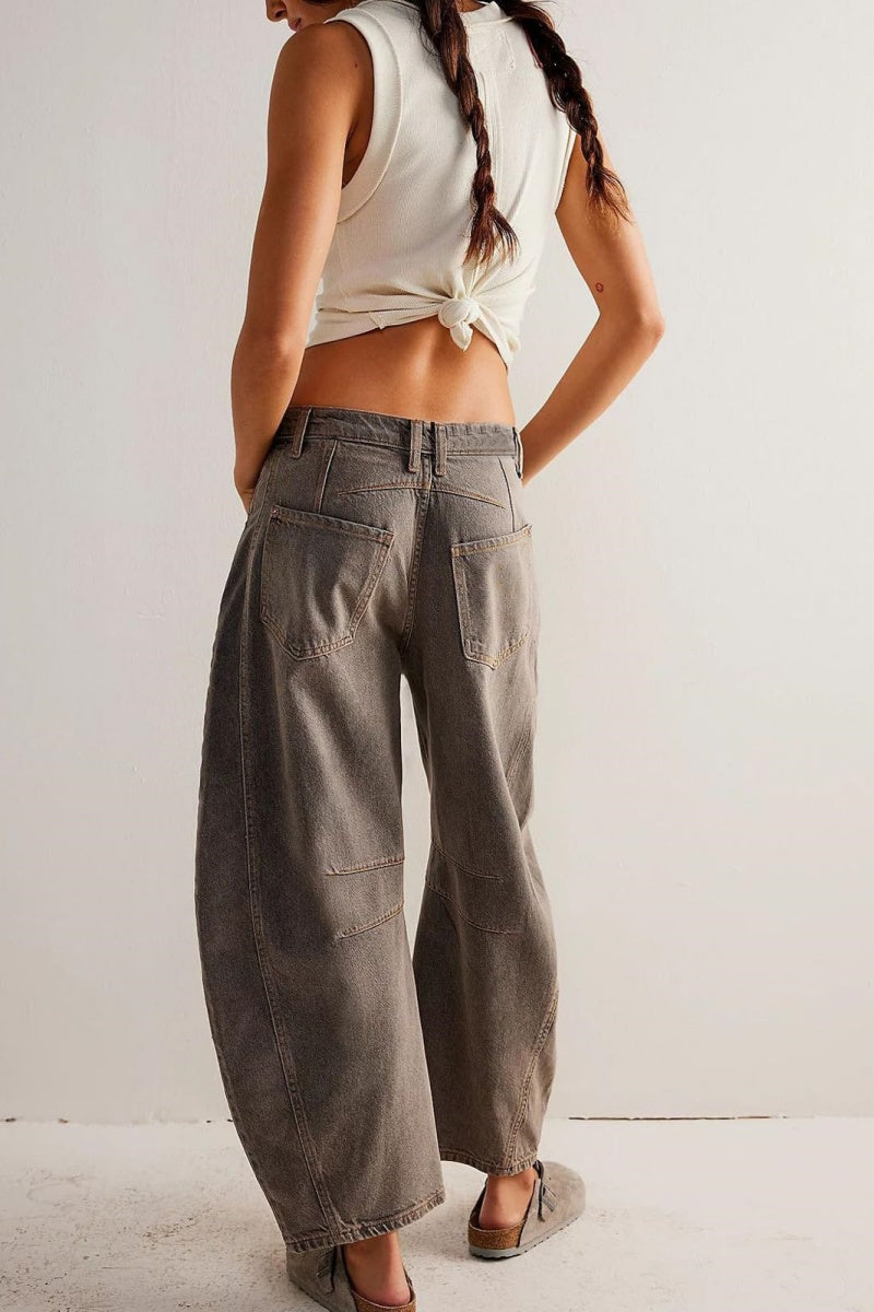 Chouyatou Barrel Jeans Women Wide Leg Cropped Jeans Y2k Mid Rise Baggy Jeans Boyfriend Denim Pants Harem Pants