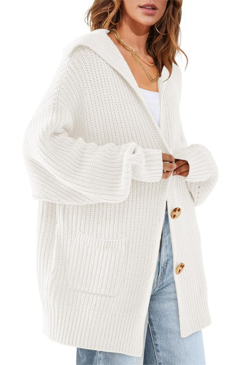 Chouyatou Women's Oversized Sailor Collar Button Cardigans Chunky Knit Long Sleeve Slouchy Sweaters Coat with Pockets