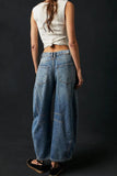Chouyatou Barrel Jeans Women Wide Leg Cropped Jeans Y2k Mid Rise Baggy Jeans Boyfriend Denim Pants Harem Pants