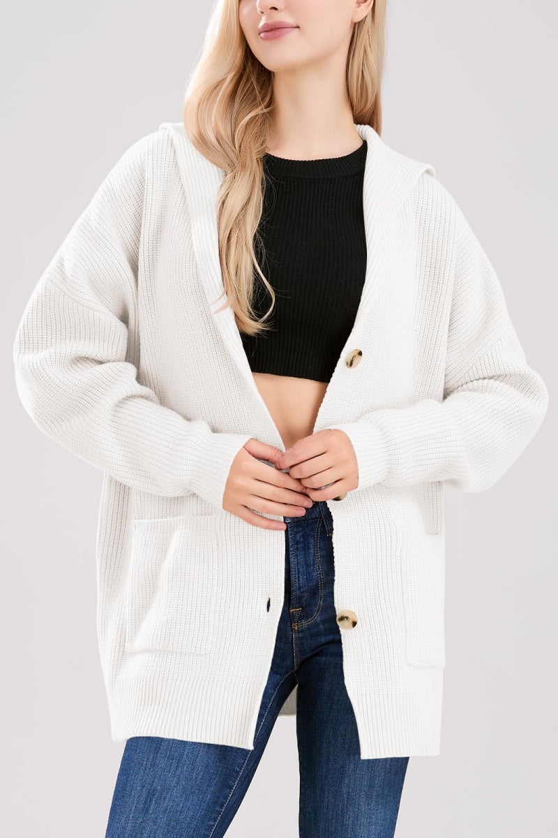 Chouyatou Women's Oversized Sailor Collar Button Cardigans Chunky Knit Long Sleeve Slouchy Sweaters Coat with Pockets