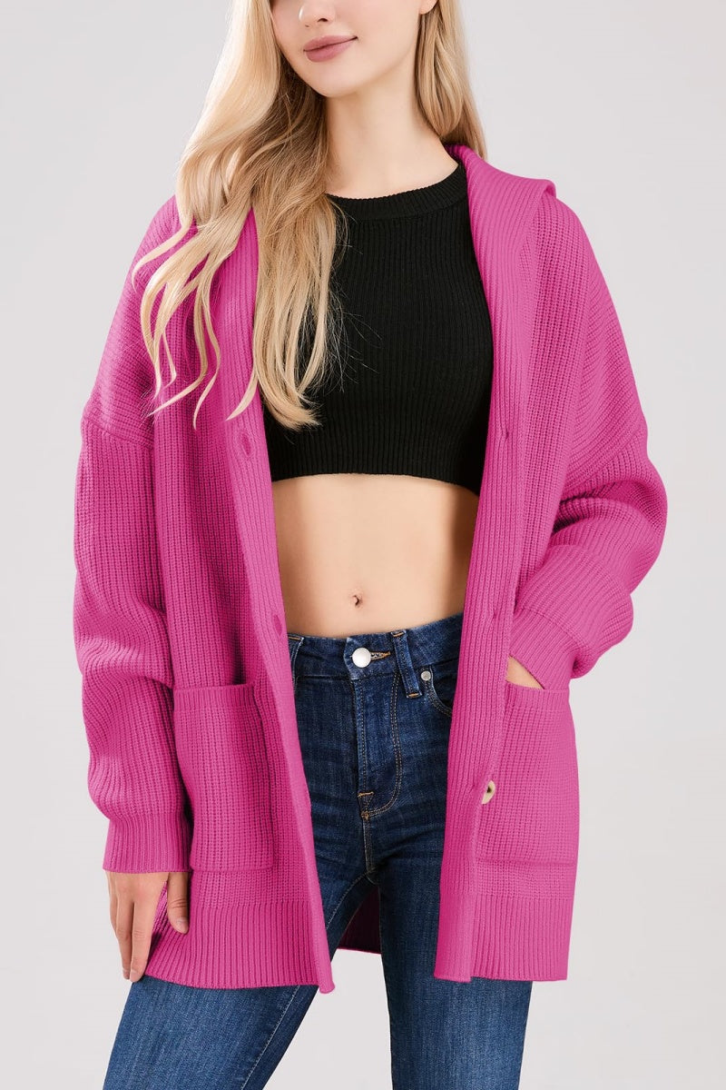 Chouyatou Women's Oversized Sailor Collar Button Cardigans Chunky Knit Long Sleeve Slouchy Sweaters Coat with Pockets