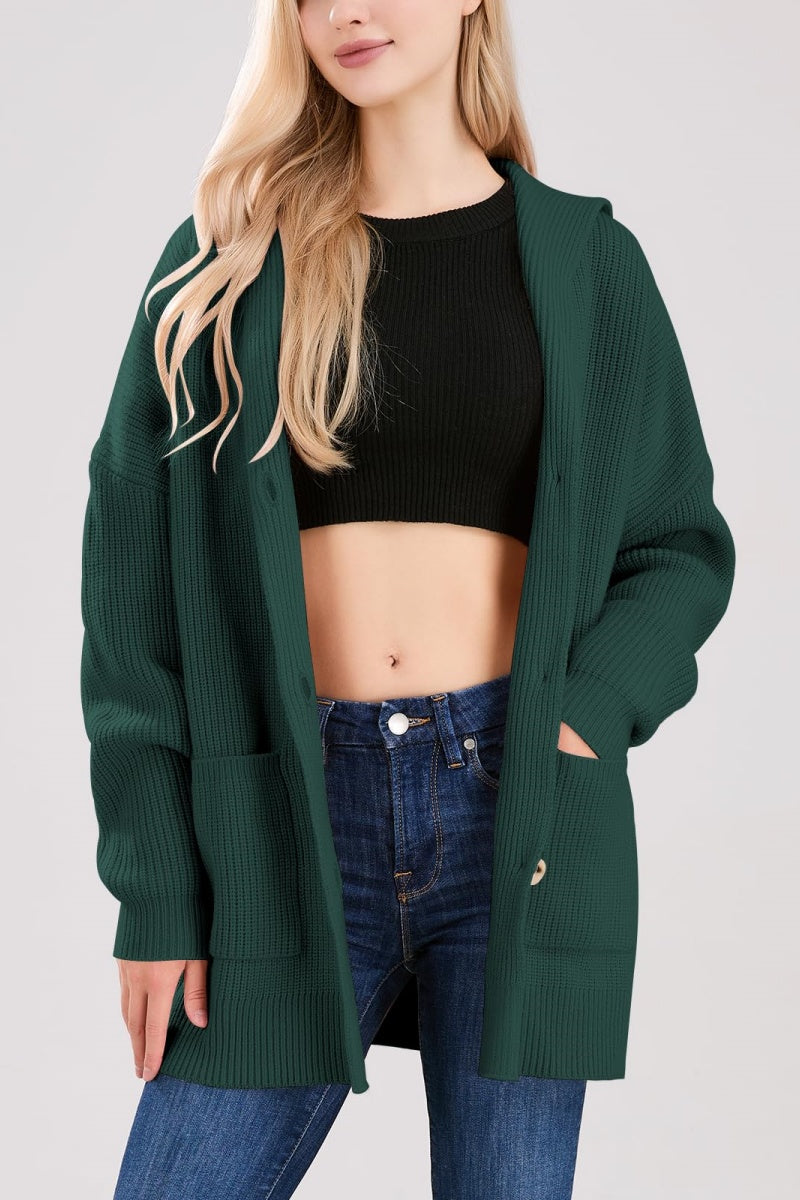 Chouyatou Women's Oversized Sailor Collar Button Cardigans Chunky Knit Long Sleeve Slouchy Sweaters Coat with Pockets