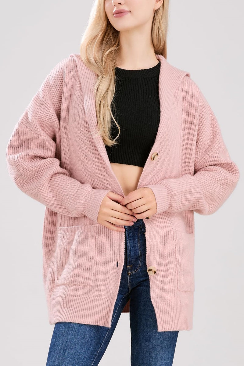 Chouyatou Women's Oversized Sailor Collar Button Cardigans Chunky Knit Long Sleeve Slouchy Sweaters Coat with Pockets