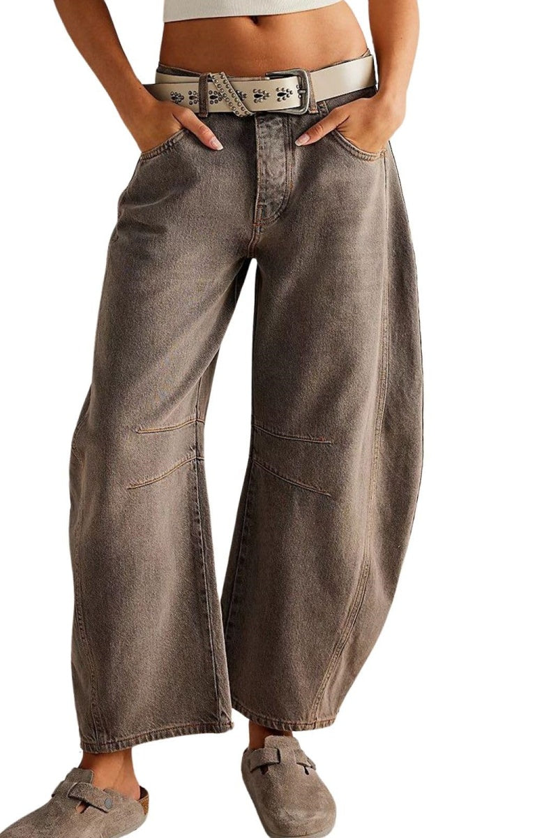 Chouyatou Barrel Jeans Women Wide Leg Cropped Jeans Y2k Mid Rise Baggy Jeans Boyfriend Denim Pants Harem Pants