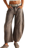Chouyatou Barrel Jeans Women Wide Leg Cropped Jeans Y2k Mid Rise Baggy Jeans Boyfriend Denim Pants Harem Pants