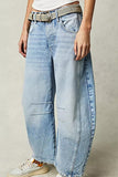 Chouyatou Barrel Jeans Women Wide Leg Cropped Jeans Y2k Mid Rise Baggy Jeans Boyfriend Denim Pants Harem Pants