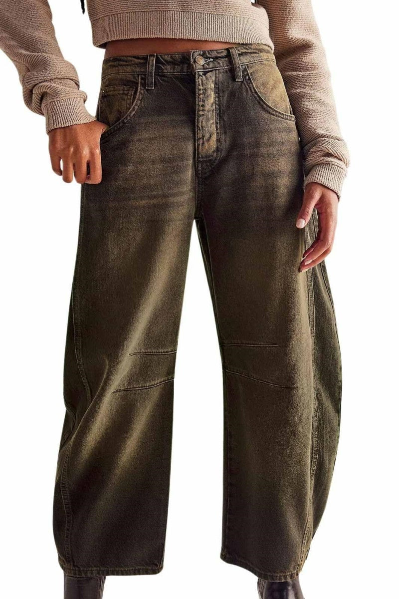 Chouyatou Barrel Jeans Women Wide Leg Cropped Jeans Y2k Mid Rise Baggy Jeans Boyfriend Denim Pants Harem Pants