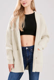 Chouyatou Women's Oversized Sailor Collar Button Cardigans Chunky Knit Long Sleeve Slouchy Sweaters Coat with Pockets