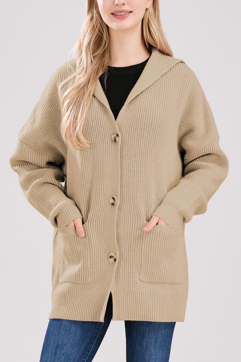 Chouyatou Women's Oversized Sailor Collar Button Cardigans Chunky Knit Long Sleeve Slouchy Sweaters Coat with Pockets