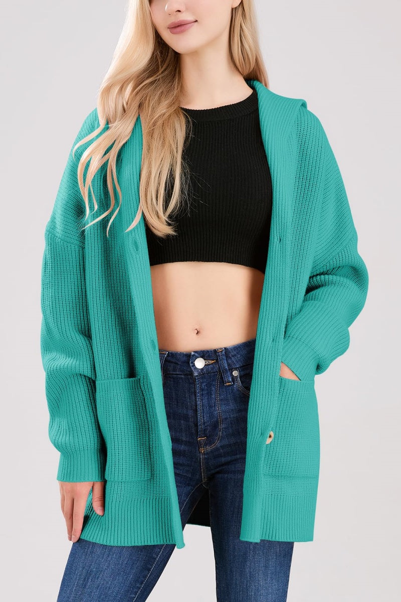 Chouyatou Women's Oversized Sailor Collar Button Cardigans Chunky Knit Long Sleeve Slouchy Sweaters Coat with Pockets