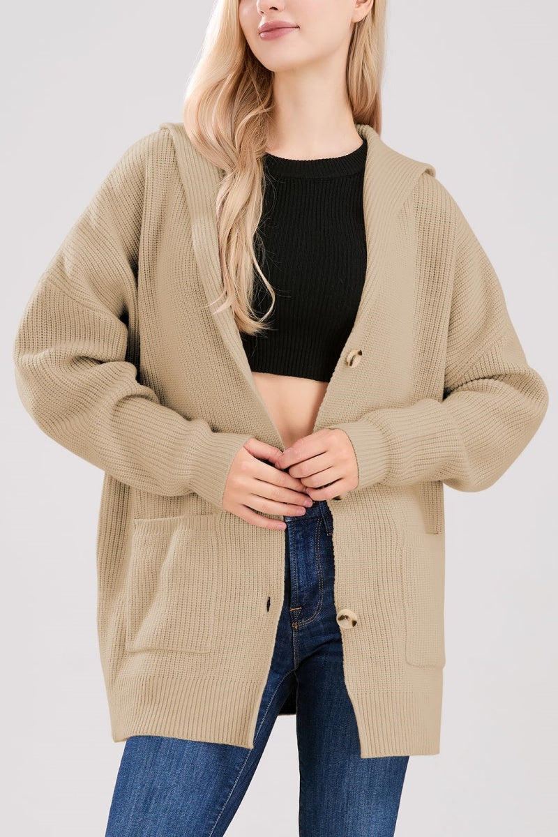 Chouyatou Women's Oversized Sailor Collar Button Cardigans Chunky Knit Long Sleeve Slouchy Sweaters Coat with Pockets