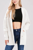 Chouyatou Women's Oversized Sailor Collar Button Cardigans Chunky Knit Long Sleeve Slouchy Sweaters Coat with Pockets