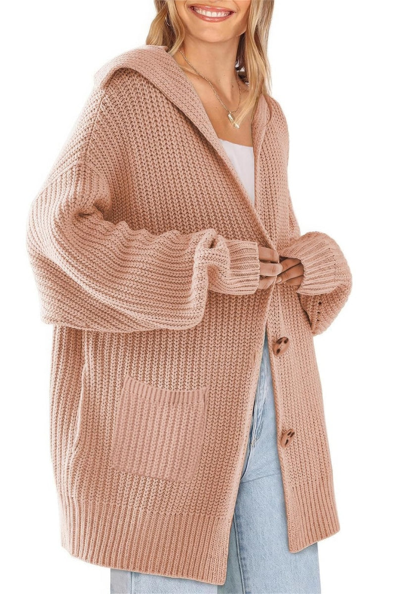 Chouyatou Women's Oversized Sailor Collar Button Cardigans Chunky Knit Long Sleeve Slouchy Sweaters Coat with Pockets