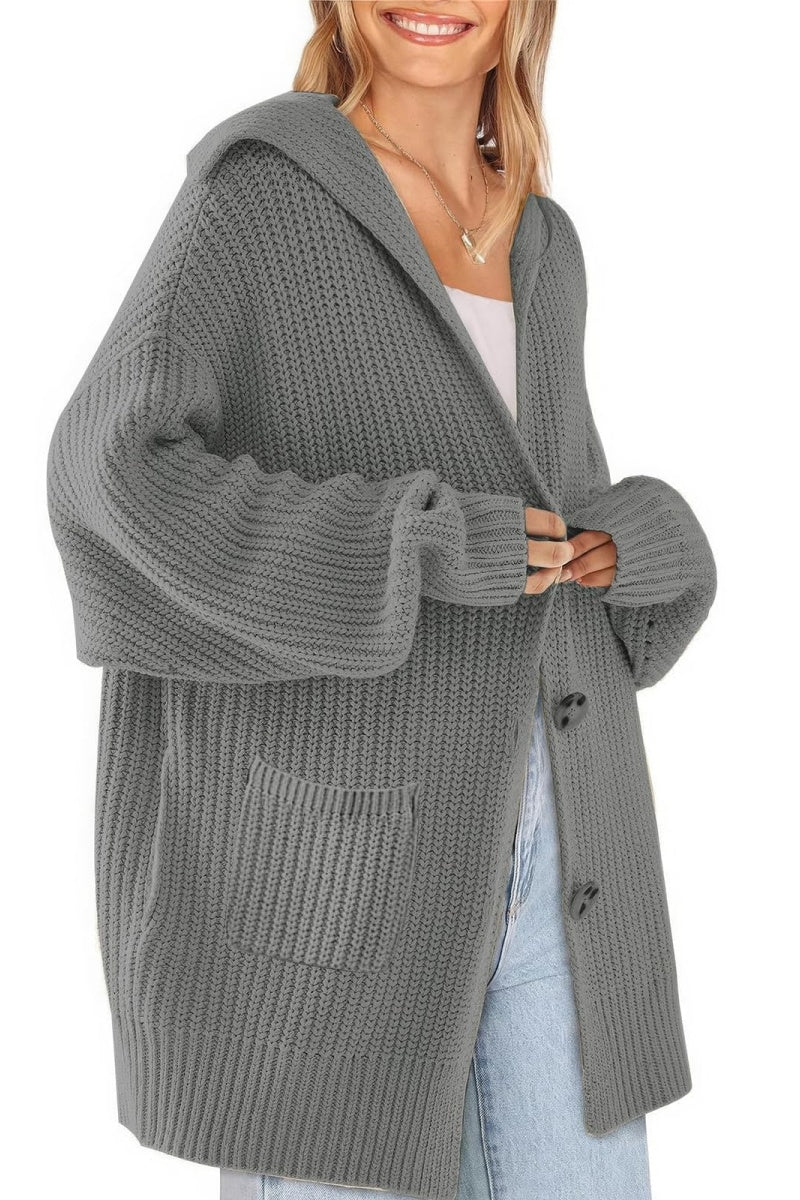 Chouyatou Women's Oversized Sailor Collar Button Cardigans Chunky Knit Long Sleeve Slouchy Sweaters Coat with Pockets