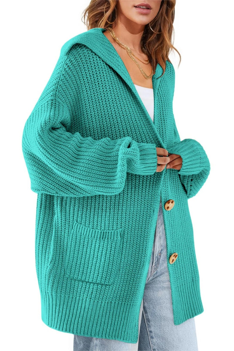 Chouyatou Women's Oversized Sailor Collar Button Cardigans Chunky Knit Long Sleeve Slouchy Sweaters Coat with Pockets