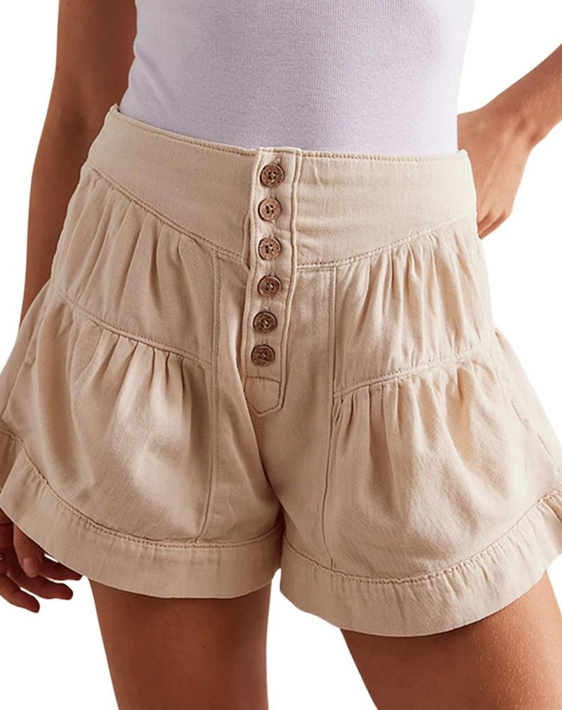 Chouyatou Women's 2025 Denim Shorts Casual Summer High Waisted Wide Leg Buttons Pleated Ruffle Jean Shorts