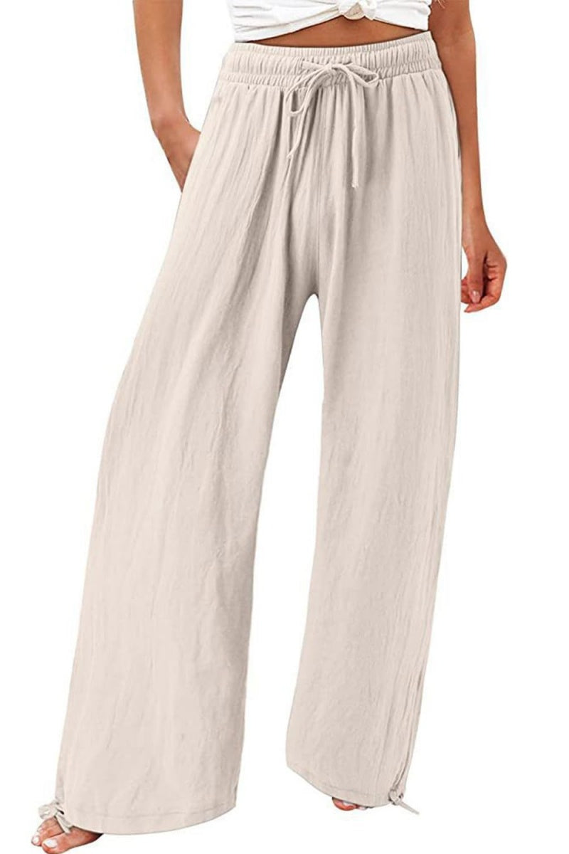 Chouyatou Wide Leg Linen Pants for Women Casual Loose Fit High Waisted Pants with Drawstrings